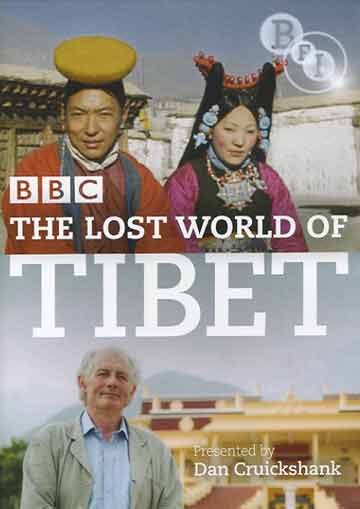 
Top: Tibetans in traditional costumes 1940s. Bottom: Dan Cruickshank in Dharamsala - BBC The Lost World Of TIbet BBC DVD cover
